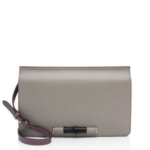 Gucci Taupe Leather Shoulder Bag with Purple Strap